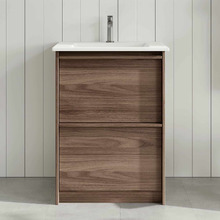 Malie 600mm Notaio Walnut Freestanding Single Vanity with Ceramic Countertop